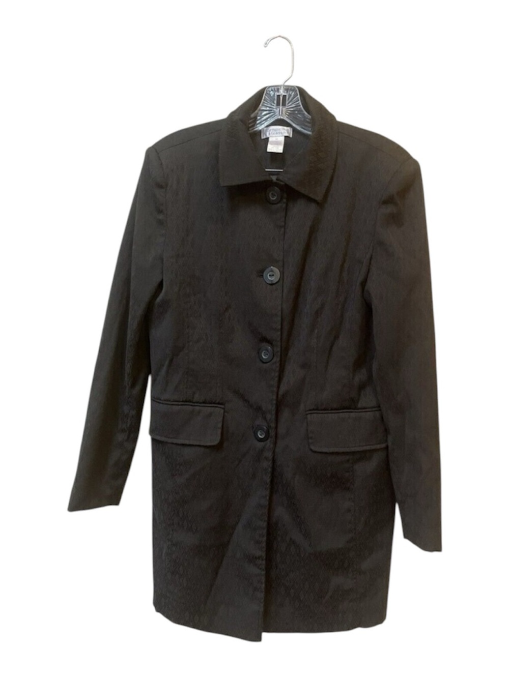 Worthington Black Tonal Geometric Longline Blazer Coat Size 14